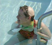 Pool by self - first time - holding onto rail because I was so nervous.